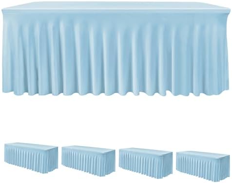 4 Pack Baby Blue Spandex Table Covers 4ft Rectangle Ruffle Skirts for Party by HolidayIdeas