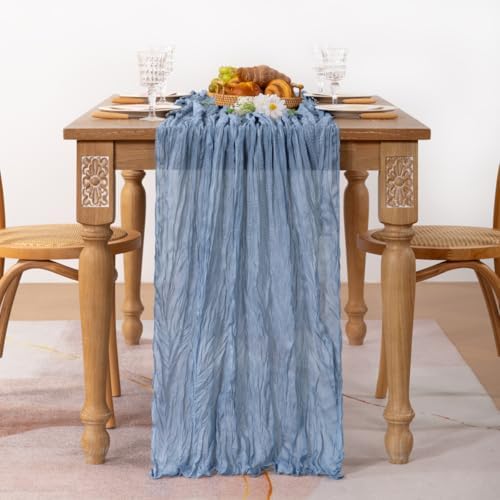 Dusty Blue Fall Cheesecloth Table Runner Boho Dinning Decor 10ft, 6 Pack - Image 3