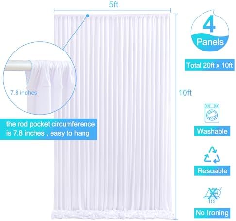 4 Panels White Backdrop Curtain for Parties Wedding Wrinkle Free White Photo Curtains Backdrop Drapes Fabric Decoration for Baby Shower 20ft(W) x 10ft(H) - Image 5