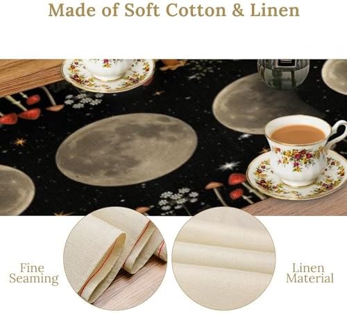 Moon Mushroom Table Runner Vintage Moon Phase Floral Moonlit Wildflower Botanical Seasonal Spring Autumn Natural Dinner Runner for Farmhouse Kitchen Dining Table Holiday Party Decoration 13"x120" - Image 5