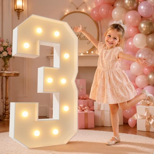 imprsv 4FT Marquee Numbers,DIY Light Up Numbers for 30th Birthday Decorations, Party Party Decorations,Anniversary Party Decor,Mosaic Number for Balloons Number 3,Pre-Cut Foam Board Kit by Letsmakeitimpressive
