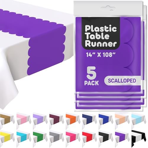 Purple Scallop Table Runner, Disposable Plastic, 5 Pack, 14x108in - Image 7