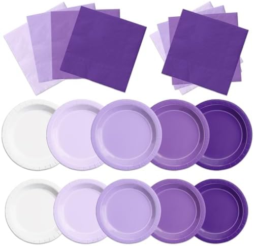 CMUSKO Lavender Party Supplies-150Pcs Purple Plates and Napkins Kit Serves 50,Gradient Light Purple Tableware for Birthday,Baby Shower,Wedding by CMUSKO