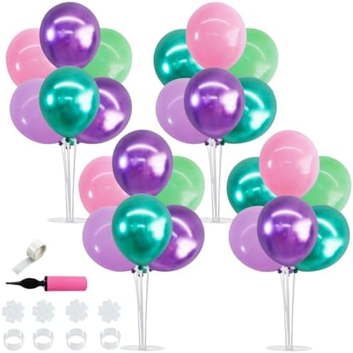 TONIFUL 4 Metallic Purple Pink Green Balloon Stand Centerpiece for Table by TONIFUL