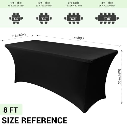 Obstal 8ft Stretch Spandex Table Cover - 4 Pack Universal Rectangular Fitted Tablecloth Protector for Wedding, Banquet and Party, Black - Image 4