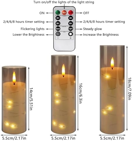 12-Pack Gray Acrylic Flameless LED Candles with Embedded String Lights - Remote Control for Holiday & Home Decor,Wedding. - Image 4