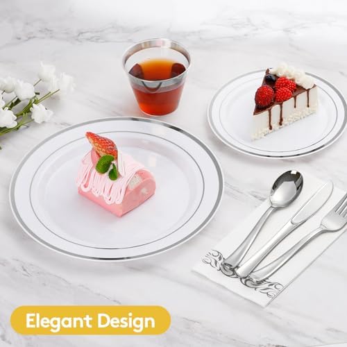 Goodluck 350 Pcs Silver Dinnerware Sets for 50 Guests, Disposable Plate Set - Image 3