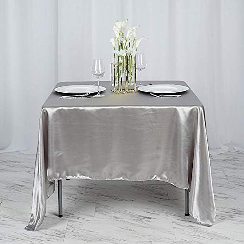 BalsaCircle 10 pcs 72x72 inch Silver Square Tablecloth Satin Fabric Overlays Linens | Table Cloths Cover for Wedding Party Banquet Reception Events Decoration Kitchen Dining Events Kitchen Dining - Image 5