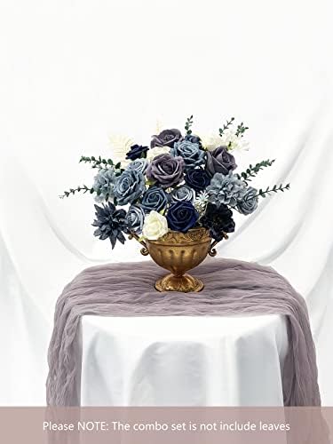 FACINOC Roses Artificial Flowers Dusty Blue Bouquet Fake Flower with Stem - Image 3