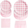 180Pcs Pink Gingham Party Supplies Paper Plates and Napkins Serve 60 by Hpscdyo