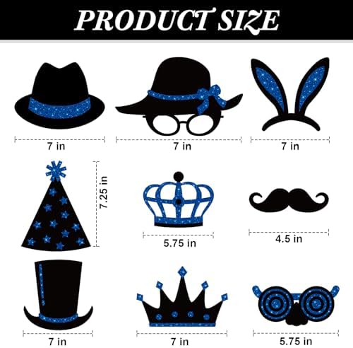 Zonon 24 Pcs Photo Booth Props Set Black Gold Birthday,Blue and Black - Image 5