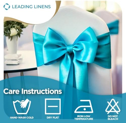 Leading Linens 100 pcs Aqua Blue 108"x8" Satin Bow Sash Chair Cover Decor - Image 6