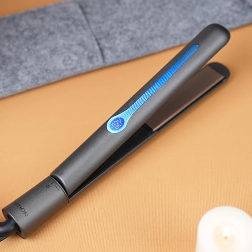 NITION Ceramic Tourmaline Hair Straighteners LCD Flat Iron MCH 10s Fast Heating Up. 1" Smooth 3D Floating Plate Healthy Straightening Tools. Heat-Proof Glove. Dual Voltage Travel. Black - Image 3