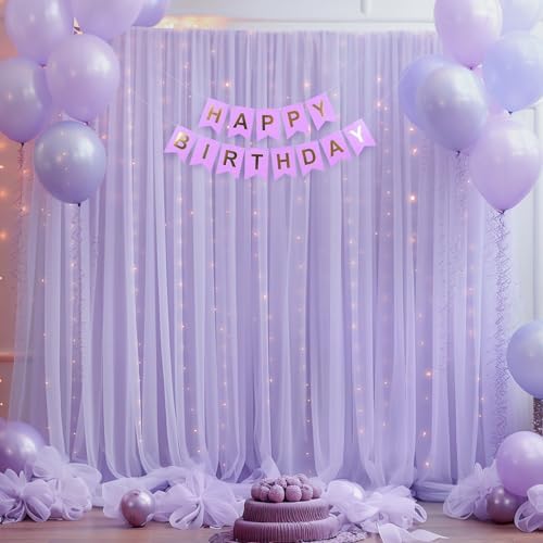 30x10ft Purple Tulle Backdrop Curtain with Lights String for Parites, Sheer Photo Backdrop Curtains with Lights for Wedding Backdrop Ceremony Reception Bridal Shower Baby Shower Birthday Party - Image 6