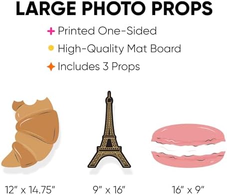 Big Dot of Happiness Stars Over Paris - Eiffel Tower, Macaroon and Croissant Decorations - Parisian Themed Party Large Photo Props - 3 Pc - Image 3