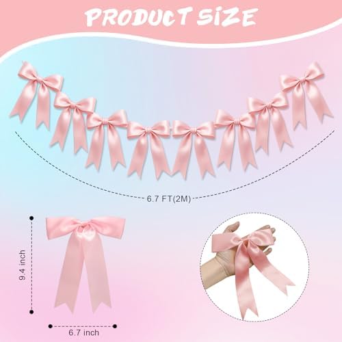 2 Strings of 16PCS Pink Bow Garland Banner Decoration,Pre-Strung Satin Ribbon Ornaments for Birthday,Bachelorette Party,Bridal Shower, Wedding,Engagement,Baby Shower, Graduation Deco,Anniversary - Image 2