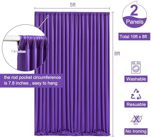 Purple Backdrop Curtain for Parties Wedding Wrinkle Free Purple Photo Curtains Backdrop Drapes Fabric Decoration for Birthday Party Photography 5ft x 8ft,2 Panels - Image 5