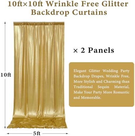 Outpain 10x10ft Gold Sequin Backdrop Curtains, Wrinkle Free Glitter Backdrop Drapes for Wedding Parties Photography Stage Decor, Non-Shedding 2 Panels Set (5x10ft Each) - Image 6