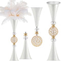 VIJIV White Tall Crystal Flower Vases for Centerpiece - 28'' Large Trumpet Vase for Bouquet Skinny Decorative, Table/Floor Vase Flower Stand for Party Event, Dining Table Décor, Bridal Shower, Wedding by VIJIV