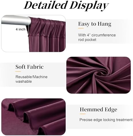 20ft x 15ft Burgundy Backdrop Curtains for Wedding Parties, 4 Panels Extra Long Wrinkle Free Fabric Drapes Photo Backdrop for Baby Shower Birthday Stage Reception Lobby Decoration - Image 5