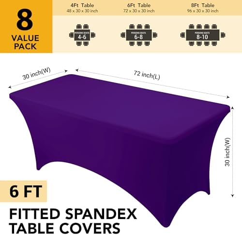 8-Pack Premium Purple Spandex Tablecloths for 6ft Rectangle Tables - Image 6