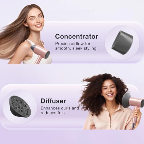 BABONIR 1875W Diffuser Hair Dryer, Ionic Foldable Blow Dryer, Pink - Image 6