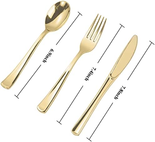 N9R 160PCS Gold Plastic Silverware, Disposable Plastic Cutlery/Utensils - Image 2