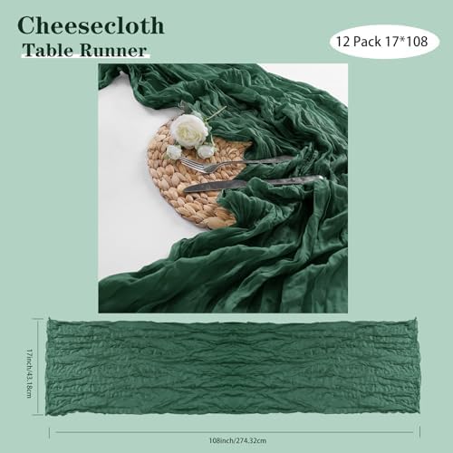 Bailarina 12 Pack Cheesecloth Table Runner 17x108 Inch Long Gauze Cheese Cloth 9ft Wrinkled Sheer Table Runner for Wedding Reception Birthday Party Table Christmas Decoration (Emerald Green) - Image 5