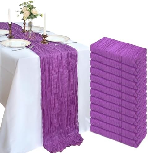 12 Pack 10Ft Purple Cheesecloth Table Runner 23 x 120 Inch by CKIKU