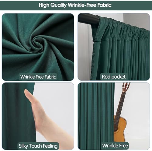 10x10ft Wrinkle Free Hunter Green Backdrop Curtain for Parties Soft Fabric Drapes Wedding Dark Green Curtain Backdrop for Birthday Party Decorations Background for Photography 5x10ft,2 Panels - Image 3