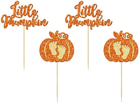 24pc Little Pumpkin Cupcake Toppers - Glitter Pumpkin Cupcake Picks - Baby Shower Decorations - Fall Harvest Theme - Kids Birthday Party Supplies - Image 7