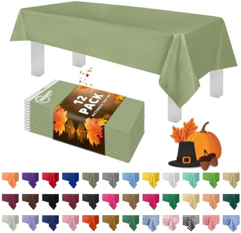 Grandipity Plastic Table Cloth Disposable 12 Pack 54” x 108” Rectangle by Grandipity