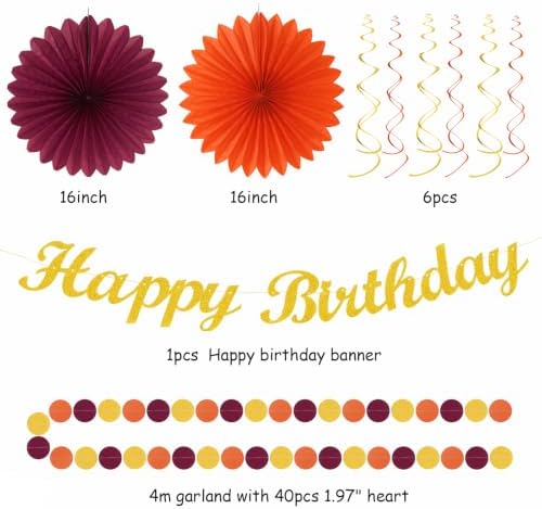 Burgundy-Orange Gold Fall-Autumn Birthday Hanging-Decorations - Huglony - Image 2