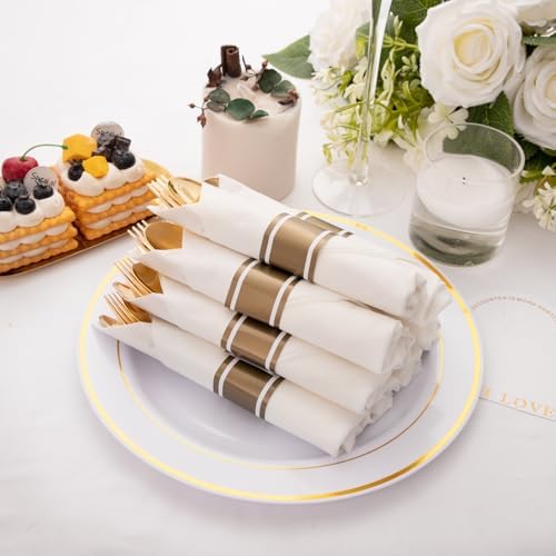 50Pack Pre Rolled Gold Plastic Silverware Set Heavy Duty for Party - Image 5