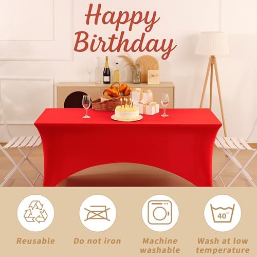 Fixwal 6 Pack 6FT Red Tablecloth Rectangle Spandex Fitted Table Cover - Image 5