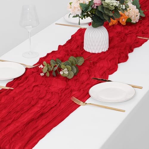 30 Pack Red Cheesecloth Table Runner 17 x 108 inch Cheese Cloth Table Runners 9ft Red Table Runner Rustic Romantic Sheer Gauze Runner for Wedding Party Baby Shower Table Decoration - Image 4