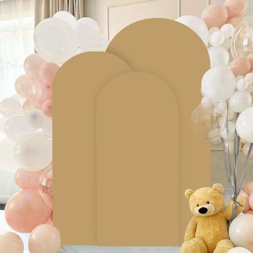 FANPROMS Khaki Arch Backdrop Cover Set of 3 (6FT 6.6FT 7.2FT) Spandex Arch Covers Stretchy Fabric Chiara Backdrop Cover for Metal Arched Frame Tan Arch Stand Covers for Birthday Party Ceremony Decor - Image 6