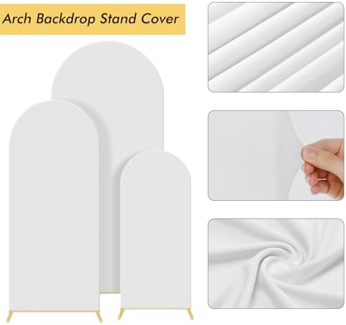 Set of 3 Wedding Arch Backdrop Stand,4+5+6 FT，Small Metal Arch Frame with 3 White Backdrop Covers,Easy Setup for Birthday Baby Shower Anniversary Dessert Table Decoration - Image 2