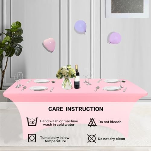 IVAPUPU 8FT Table Cloth for Rectangular Spandex Light Pink Table Cover - Image 5