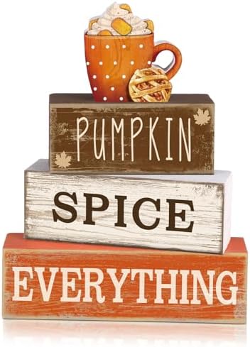 Moucuny 4 Pcs Fall Coffee Table Decor, Wooden Hot Cocoa Cup Block Sign by Moucuny