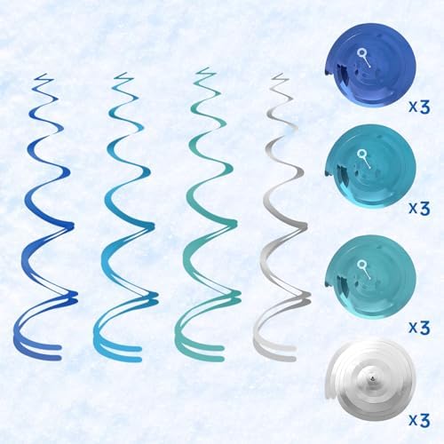 Winter Snowflake Hanging Decorations 30 Pcs Blue and Silver Christmas Ceiling Streamers Hanging Decorations Glittery Snowflakes Swirls for Wonderland Frozen Party and Christmas Decor - Image 4
