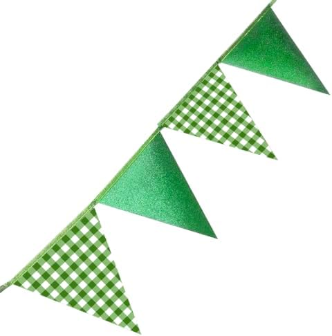 Glitter Green Party Pennant Banner Flag Green Buffalo Plaid Hanging Paper Triangle Bunting for Birthday Christmas Holiday Wedding Shower Bridal Shower St Patrick's Day Party Decorations Supplies - Image 5