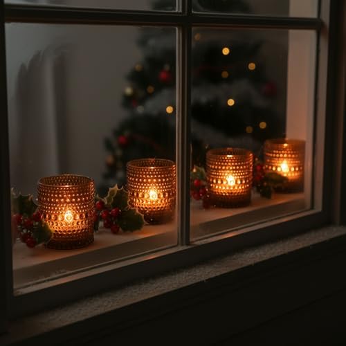 12 Pack Votive Candle Holders, Amber Vintage Candles Holders for Christmas - Image 5