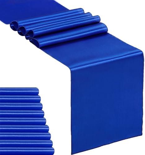 10-Pack Satin Table Runner Royal Blue 12 x 108 inches Long, Table Runners for Wedding, Birthday Parties, Banquets Decorations（10 Pack, 12x108 Inch, Royal Blue） by Hahuho