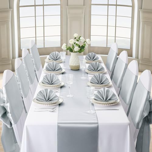 Silver Satin Table Runner, 12x108 Inches, 2 Pack - Image 3