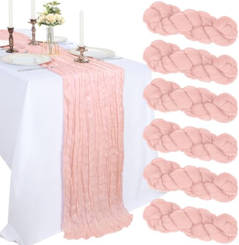 6 Pack 10Ft Blush Pink Cheesecloth Table Runner 23 x 120 Inch by CKIKU