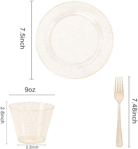 WELLIFE Gold Glitter Plastic Plates, 150 PCS Dinnerware Set for 50 Guests - Image 5