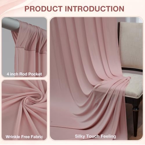 10ftx10ft Wrinkle Free Dusty Pink Backdrop Curtains for Parties, Silky Polyester Photo Backdrop Drapes 2 Panels 5x10ft Back Drop Cloth for Wedding Birthday Baby Shower Photography Background - Image 2