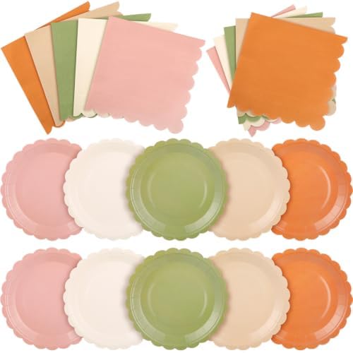 120Pcs Fall Plates and Napkins 7in Orange Pastel Disposable Plates by Tiangrid