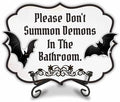 Halloween Wooden Decoration-Please Don't Summon Demons In The Bathroom Wooden Sign With 2 DIY Stickable Wood Decor & A Metal Support- Home Decoration-Halloween Bat Welcome Decor Plaque-A08 by AMHGLW
